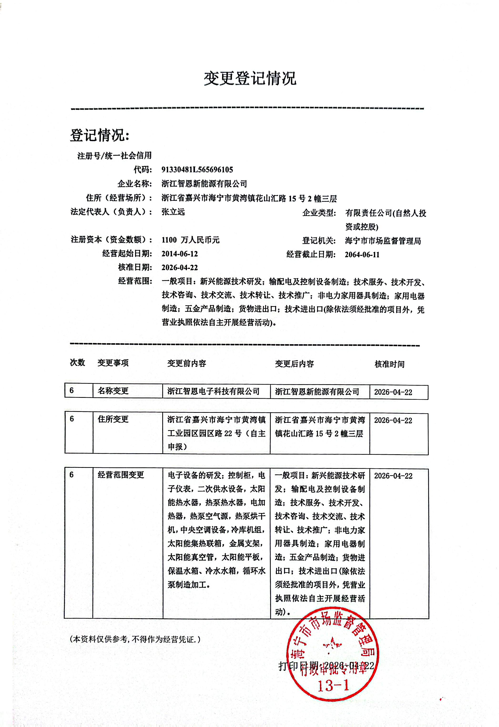 浙江智恩电子科技有限公司名称变更通知